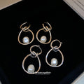 Abstract Hoop Pearl Drop Earrings In Two Metal Tones view 2
