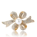 Layered Crystal Ribbon Bow Brooch with Faux Pearl Center view 5