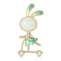 Gold Tone Cat Eye Bunny Scooter Brooch Red Mint Dress view 2