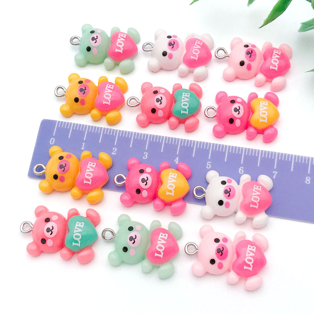 Colorful Resin LOVE Bear Charm Pendant for DIY Bracelet Earrings Necklace Jewelry