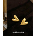 Gold Matte Brushed Finish Heart Stud Earrings Pair view 3
