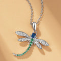 Blue And Green Stone Dragonfly Pendant Necklace In Silver Tone view 3