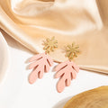 Gold Starburst Stud Matte Leaf Drop Earrings Four Colors view 4