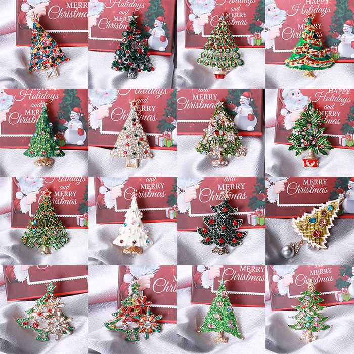 Assorted Enamel And Crystal Christmas Tree Brooches