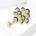 Blue Peacock Feather Brooch With Faceted Crystals And Polished Metal Details view 2