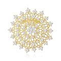 Filigree Crystal Sunflower Medallion Brooch Gold Silver view 1