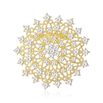 Filigree Crystal Sunflower Medallion Brooch Gold Silver