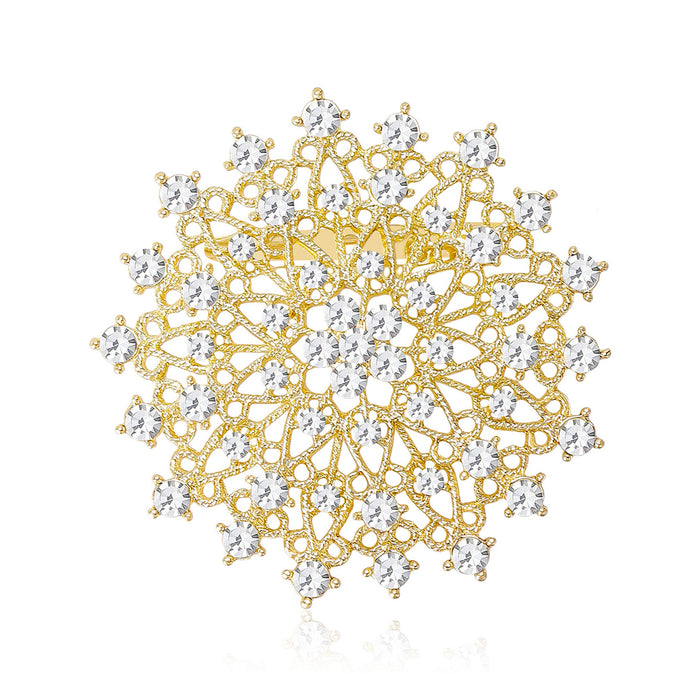 Filigree Crystal Sunflower Medallion Brooch Gold Silver