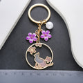 Purple Cat Sakura Pearl and Flower Wreath Enamel Keychain view 3