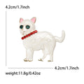 Enamel Cat Brooch Green Crystal Eyes Red Rhinestone Collar view 6