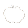 Silver Tone Irregular Pearl Station Necklace with Wavy Chain view 5