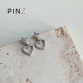 Mini Open Heart CZ Stud Drop Earrings Gold Silver Tones view 4