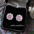 Silver Pink CZ Octagon Halo Stud Earrings Clear Border view 4