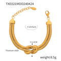 Gold Steel Knotted Double Snake Chain Necklace Bracelet Set view 6