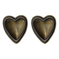 Antique Bronze Heart Stud Earrings Beaded Rim Pair view 5