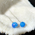 Blue Crackle Glass Sphere Threader Earrings Silver Tone view 1