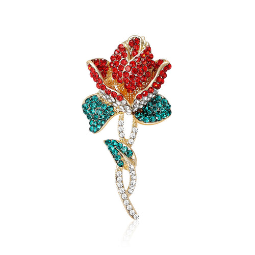 Red crystal rose brooch close-up product view