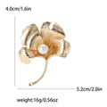 Ginkgo Leaf Brooch Matte Metal Pearl Center Stem Pin view 4