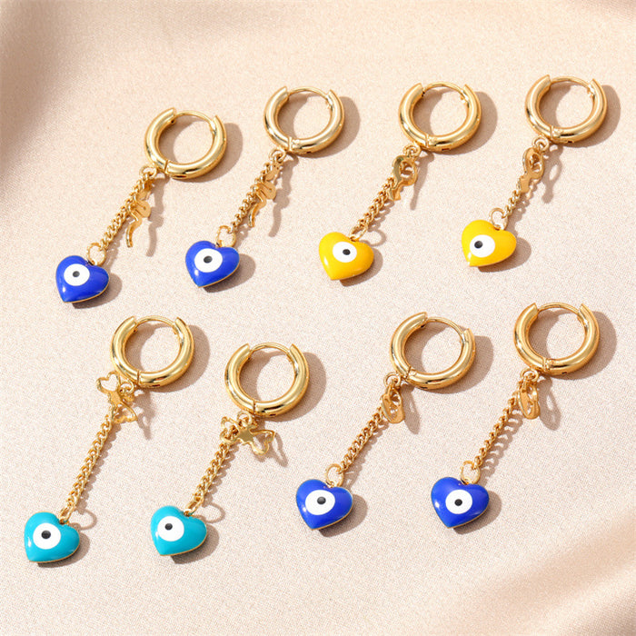 Gold Heart Evil Eye Chain Huggie Earrings 4 Styles