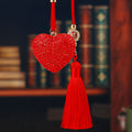 Full Crystal Heart Car Hangers in Red Pink Blue and Purple with Red Tassels view 1