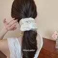 Black Satin Sheer Edge Scrunchie With Pearl Like Drop view 3