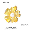 Textured Flower Brooch Pearl Center Rhinestone Accents view 4