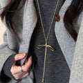 Silver Tone Bow Slider Lariat Snake Chain Necklace view 3