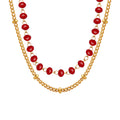 Gold Double Layer Necklace with Red or Black Glass Beads view 5
