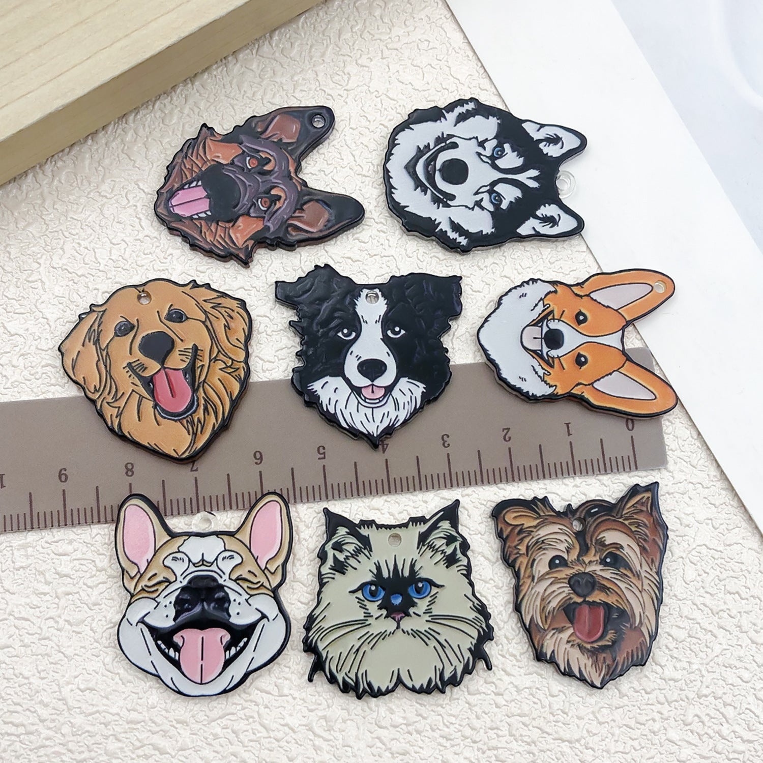 Printed Acrylic Cartoon Dog Double Sided Charm Pendant for Bracelet Necklace Keychain DIY