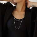 Long Station Chain Necklace With Oval Beads Double Layer view 2