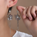 Silver Ginkgo Leaf and Long Chain Dangle Hook Earrings view 1