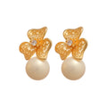 Crystal Flower Stud Earrings With White Pearl Drops view 5
