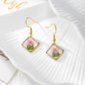 Gold Tone Diamond-Shaped Pressed Flower Drop Earrings in Five Designs view 4