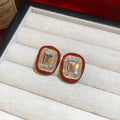 Red Horse Pomegranate and Square Stud Earrings Fashion Jewelry view 8