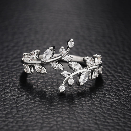 Second product view showing leafy branch adjustable open ring