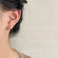Gold Tone Pale Green Oval Stone And White Pearl Stud Earrings view 3