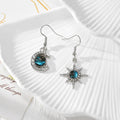 Silver Tone Blue Celestial Glass Sun and Moon Drop Earrings view 5