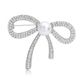 Crystal Ribbon Bow Brooch With Central Faux Pearl Accent view 5