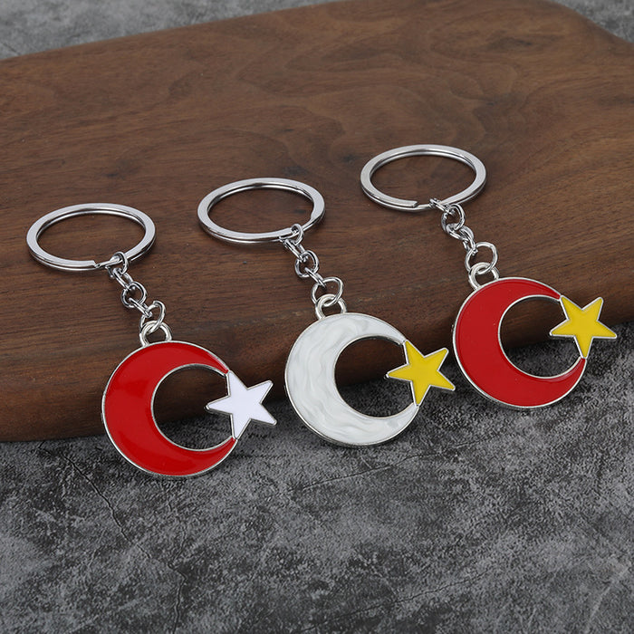 Star and Moon Enamel Keychain Metal Bag Charm for Car Keys