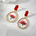 Gold Tone Round Pressed Flower Resin Stud Drop Earrings view 3