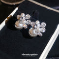 Pearl And Crystal Cluster Silver Tone Stud Earrings view 4