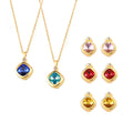 Gold Copper Cushion Zircon Stud Earrings Pendant Necklace Set view 5