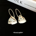 Gold Tone Open Triangle Sculptural Drop Polished Metal Polished Metal Earrings view 2
