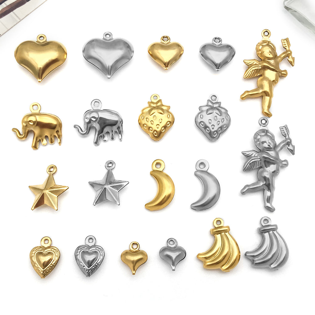 Stainless Steel Hollow Angel Heart Fruit Charm Pendant for DIY Keychain Bag Jewelry