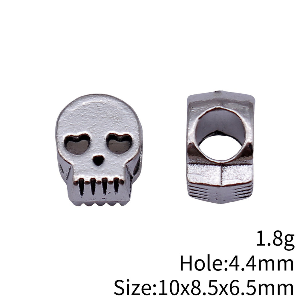 10x8.5x6.5mm 1.8g Antique Silver Zinc Alloy Double-Sided Skull Large Hole Beads for Bracelet Jewelry Making