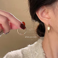 Matte Light Coffee Brown Geometric Circular Hoop Earrings view 2