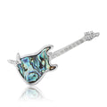 Electric Guitar Brooch in Metal with Silver-tone Body with a Blue Shell-like Inset view 1