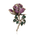 Crystal Rose Stem Brooch in Red or Purple Floral Colors view 2