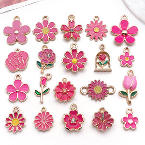 Gold-Tone Enamel Flower Charms, Daisies Roses and Tulips, 37 Options