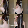 Silver Tone Butterfly Or Bow Hair Claw With Long Crystal Fringe view 1